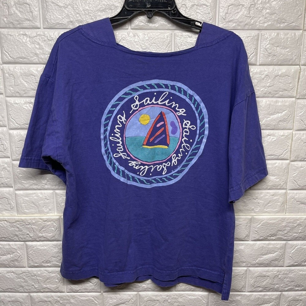 Vintage Ken Done Art To Wear Tee Sailing Boats Art Print Rare Women M Preowned